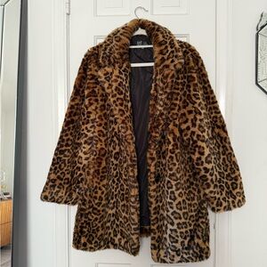 Zara Leopard Jacket Oversized Plush Collar